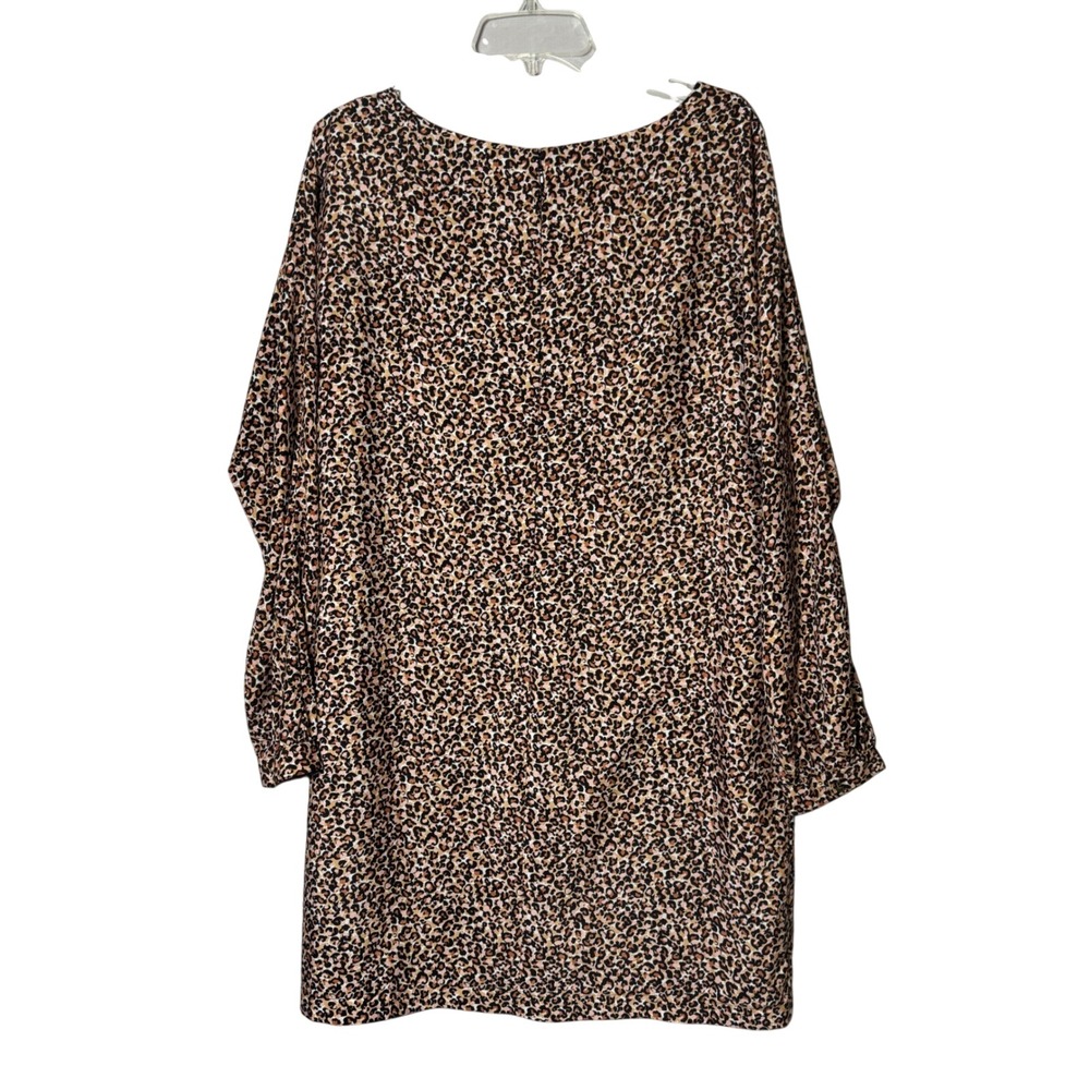Ann Taylor LOFT Large Leopard Print Shift Dress Womens Brown Animal Long Sleeve - Picture 3 of 9